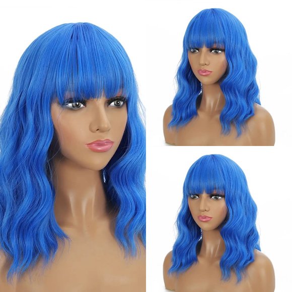 Sky Blue Wavy Wig with Bang - Picture 2 of 3